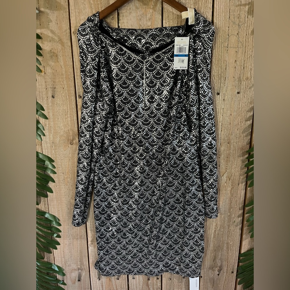 Michael Kors Black and White Long Sleeve Dress